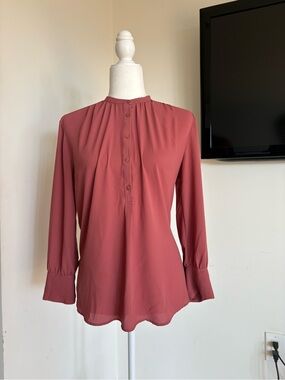 Ann Taylor Mauve Button Front Blouse | Long Sleeve | Size S